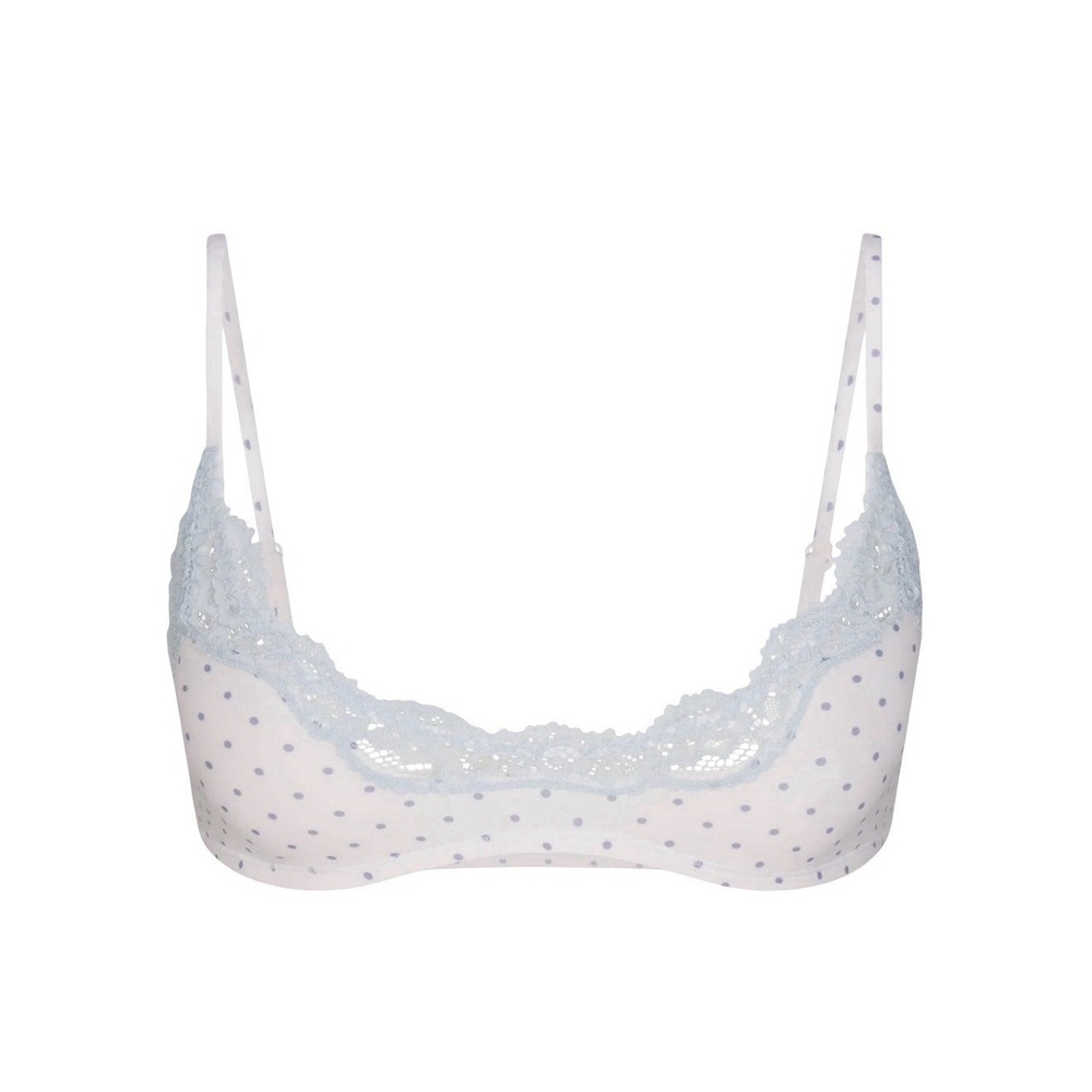 Skims Fits Everybody Lace Scoop Bralette - New - Slate Pin Dot Print - XL